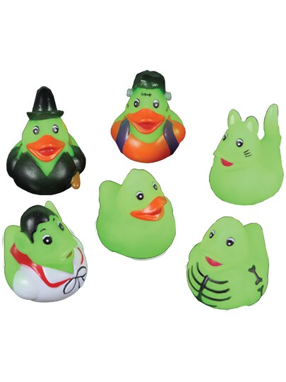 RI Novelty; 24 Mini Glow In The Dark Halloween Monster Rubber Duckies Bath Ducks Toys; Category:Halloween Decorations; Image:1
